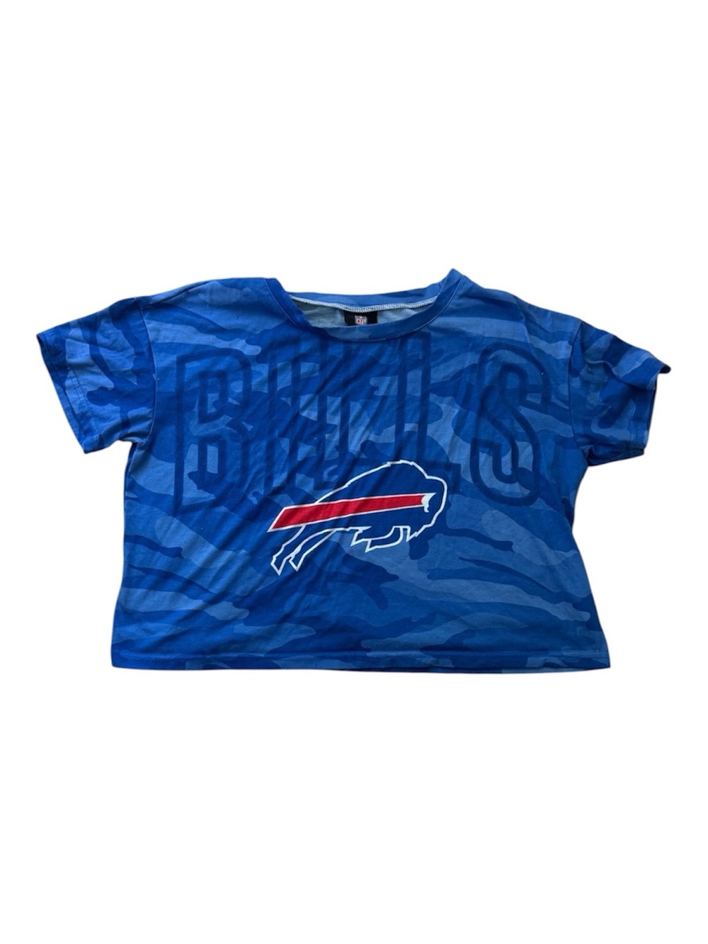 NFL Women’s Royal Blue Buffalo Bills Camo Crop Graphic Tee